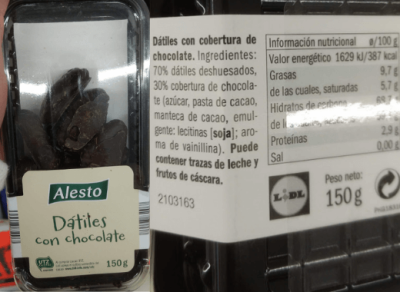 Comida vegana Lidl dátiles con chocolate