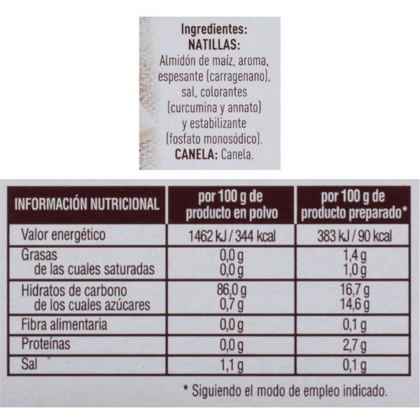 Preparado natillas Mercadona ingredientes y información nutricional