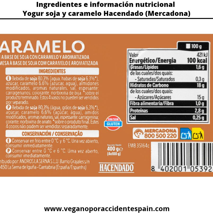 Yogur de soja con caramelo Mercadona - Hacendado - Imagen 2