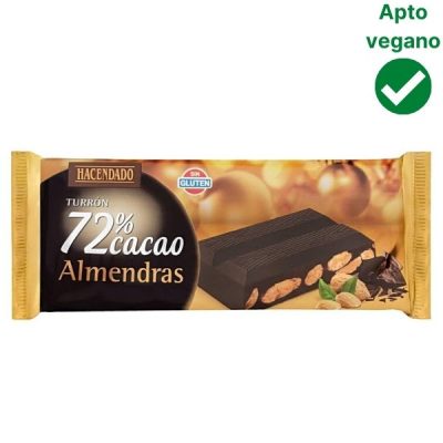 Turrón de chocolate negro 72% con almendras Mercadona vegano