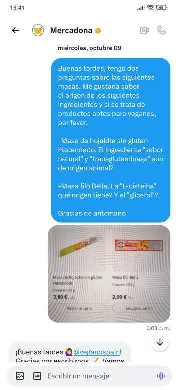 Masa de hojaldre vegana Mercadona
