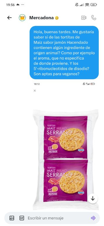 Tortitas maiz sabor jamon serrano Mercadona veganas